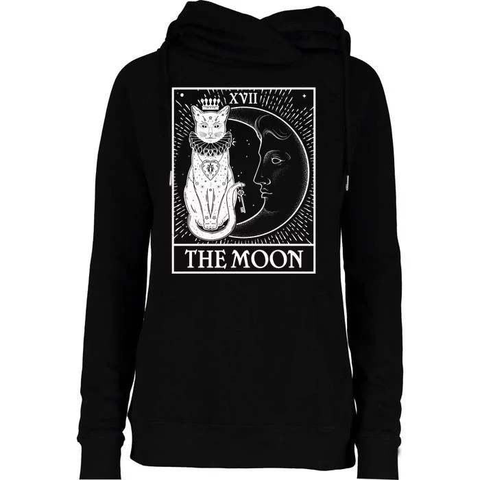 Vintage Tarot Card XVII The Moon Cat Womens Funnel Neck Pullover Hood