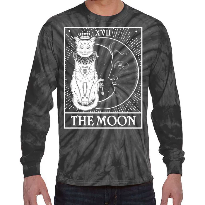 Vintage Tarot Card XVII The Moon Cat Tie-Dye Long Sleeve Shirt