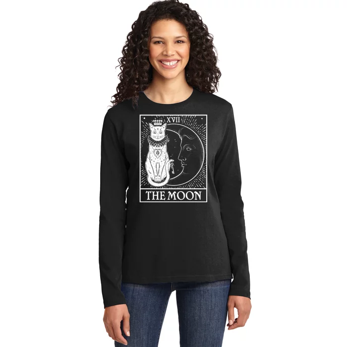 Vintage Tarot Card XVII The Moon Cat Ladies Long Sleeve Shirt