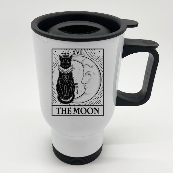 Vintage Tarot Card XVII The Moon Cat Front & Back Stainless Steel Travel Mug