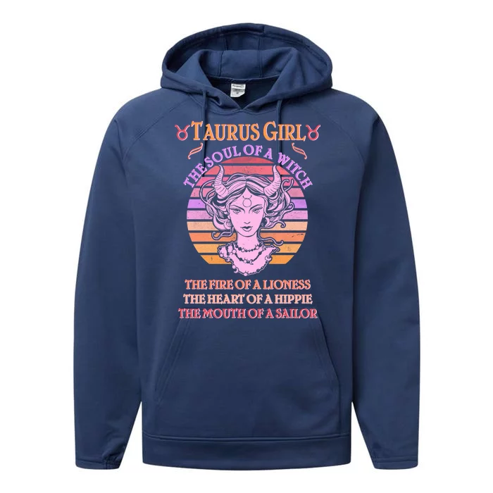 Vintage Taurus Girl Zodiac Birthday Performance Fleece Hoodie