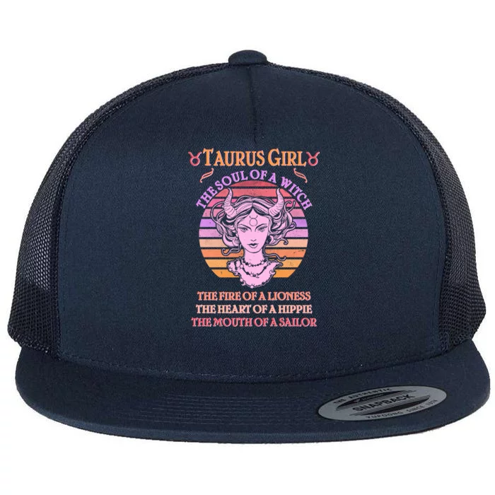 Vintage Taurus Girl Zodiac Birthday Flat Bill Trucker Hat