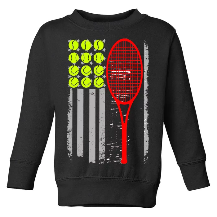 Vintage Tennis American Flag USA Toddler Sweatshirt