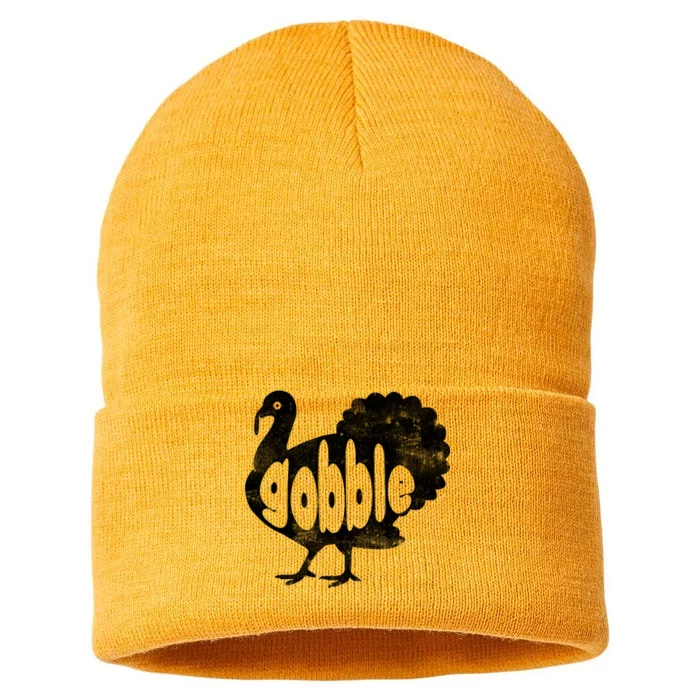 Vintage Thanksgiving Gobble Turkey Sustainable Knit Beanie