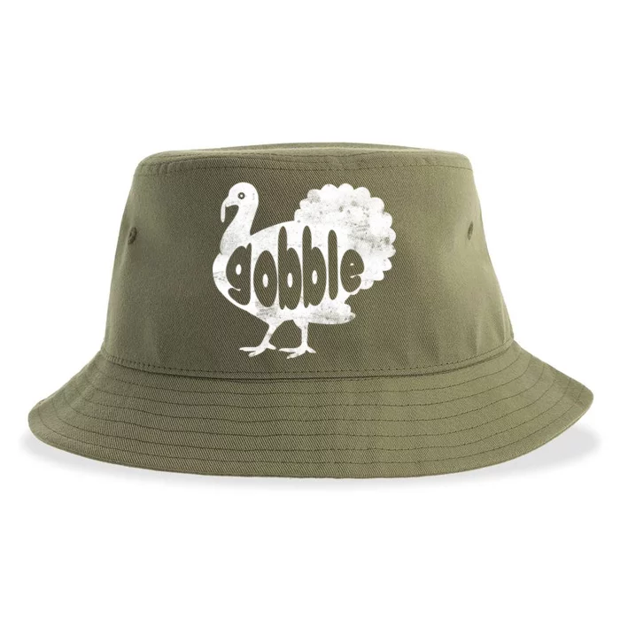 Vintage Thanksgiving Gobble Turkey Sustainable Bucket Hat