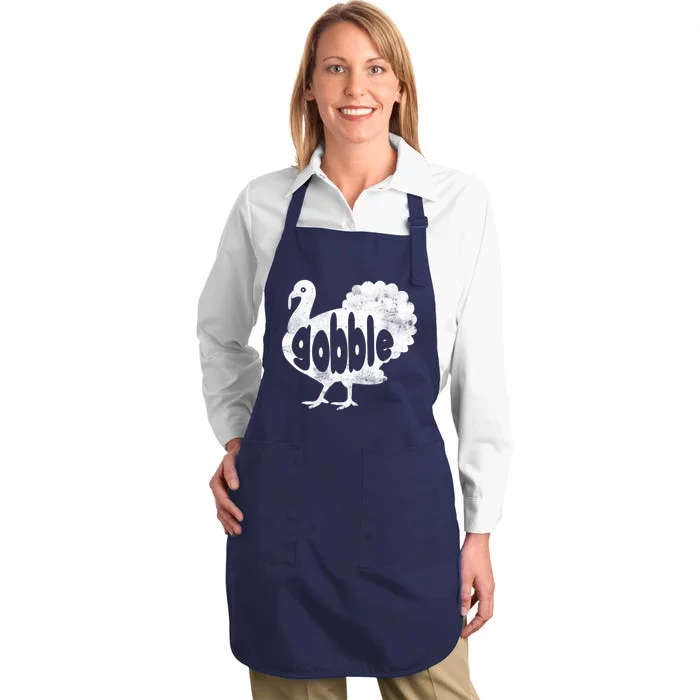 Vintage Thanksgiving Gobble Turkey Full-Length Apron With Pocket