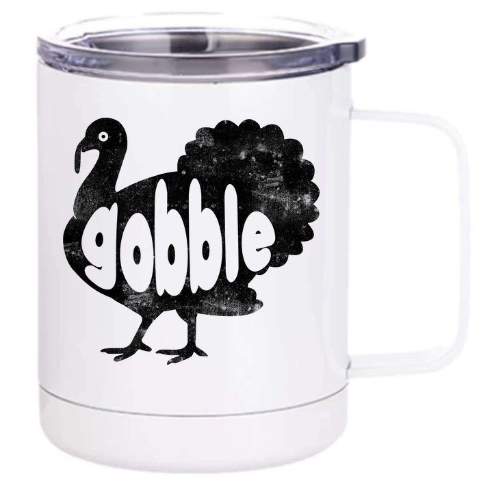 Vintage Thanksgiving Gobble Turkey Front & Back 12oz Stainless Steel Tumbler Cup