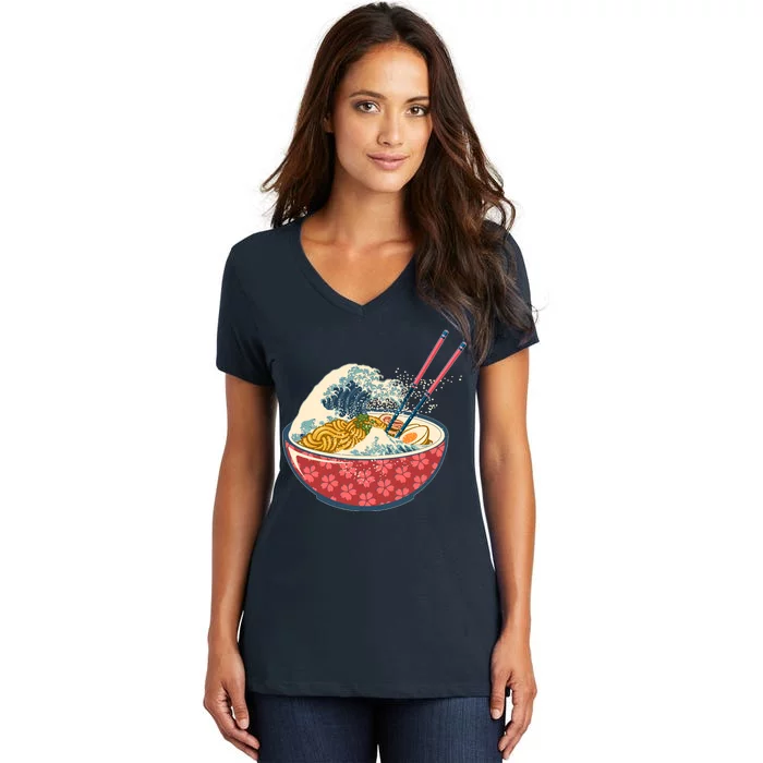 Vintage The Great Ramen Wave Women's V-Neck T-Shirt