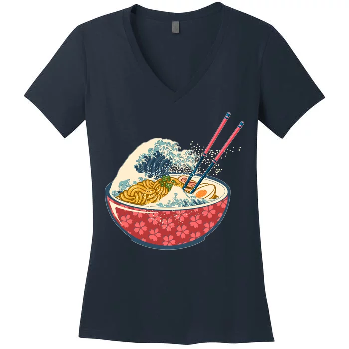 Vintage The Great Ramen Wave Women's V-Neck T-Shirt