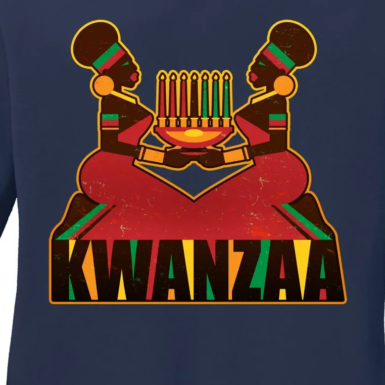 Vintage Traditional Color Kwanzaa Holiday Kinara Ladies Long Sleeve Shirt