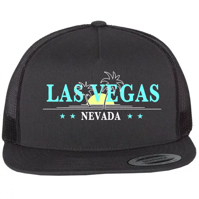 Vintage Tropical Las Vegas Logo Flat Bill Trucker Hat