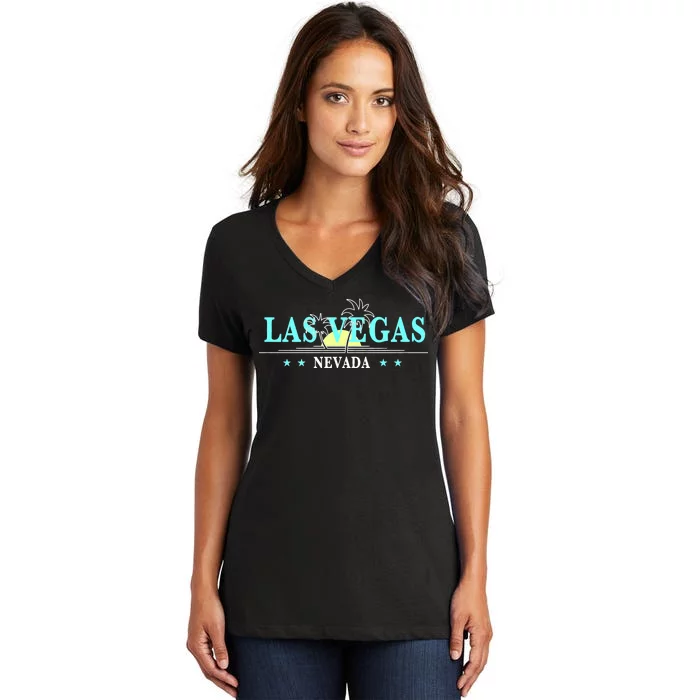 Vintage Tropical Las Vegas Logo Women's V-Neck T-Shirt