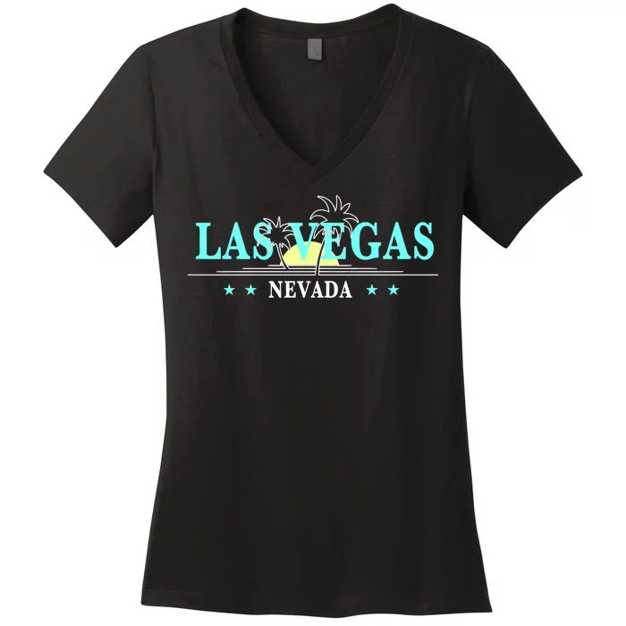 Vintage Tropical Las Vegas Logo Women's V-Neck T-Shirt