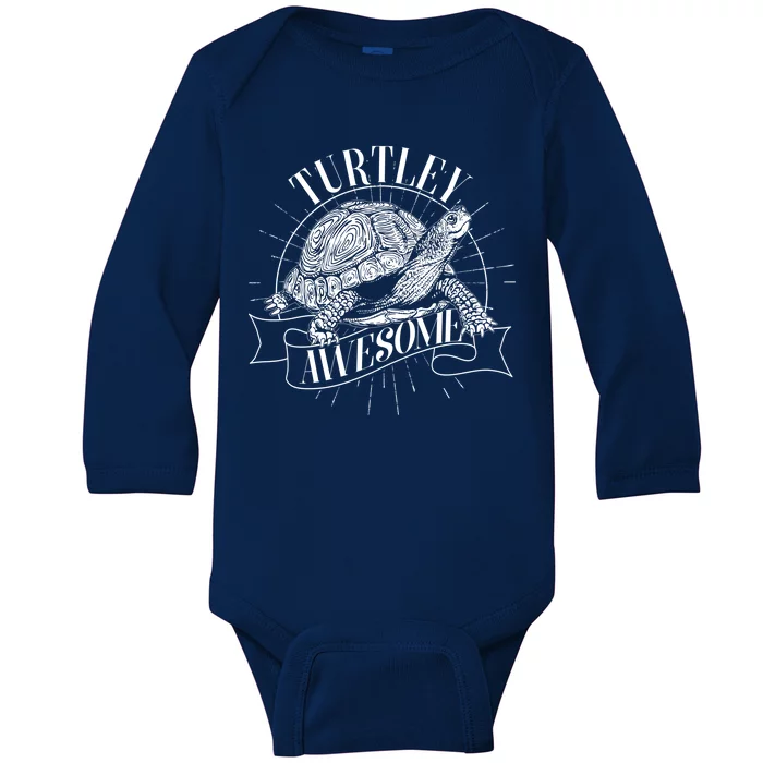 Vintage Turtley Awesome Baby Long Sleeve Bodysuit