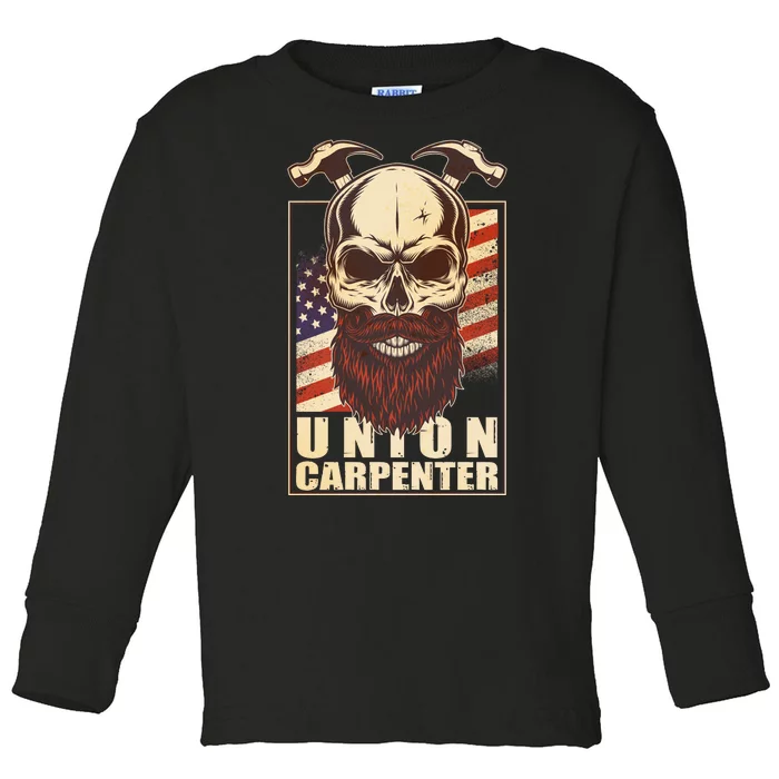 Vintage Union American Carpenter Bearded Skull Toddler Long Sleeve Shirt