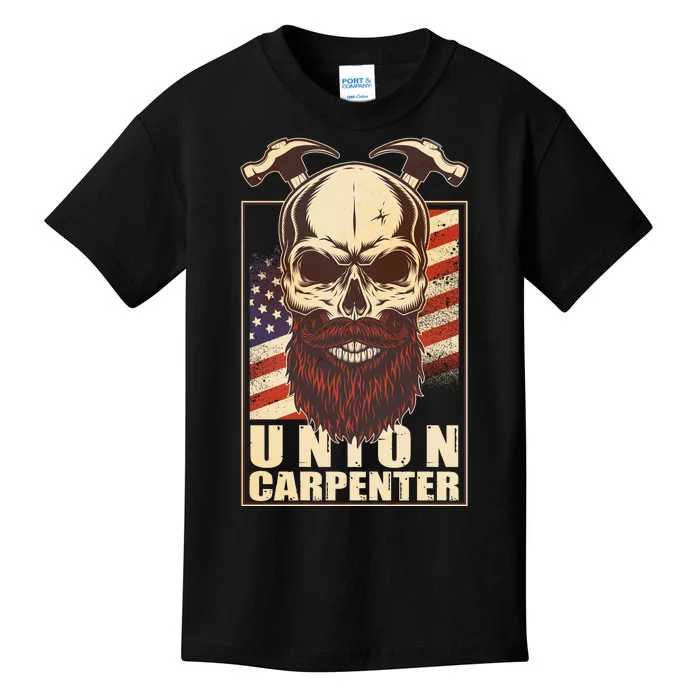 Vintage Union American Carpenter Bearded Skull Kids T-Shirt