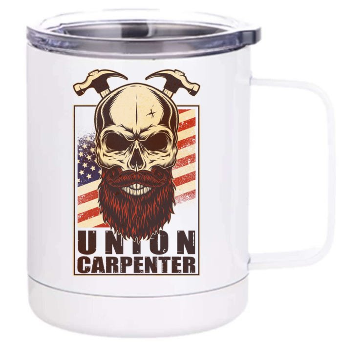 Vintage Union American Carpenter Bearded Skull Front & Back 12oz Stainless Steel Tumbler Cup