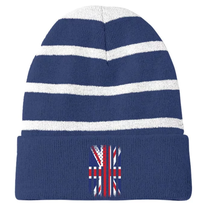 Vintage Union Jack British Flag United Kingdom Striped Beanie with Solid Band