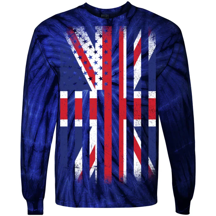 Vintage Union Jack British Flag United Kingdom Tie-Dye Long Sleeve Shirt