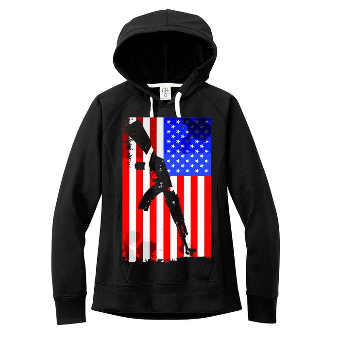 Vintage USA AK-47 Gun American Flag Women's Fleece Hoodie