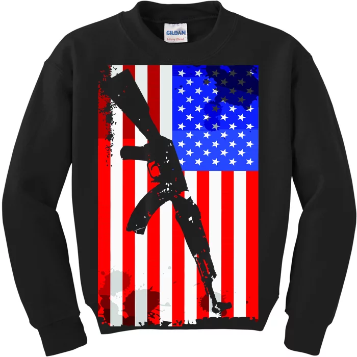 Vintage USA AK-47 Gun American Flag Kids Sweatshirt