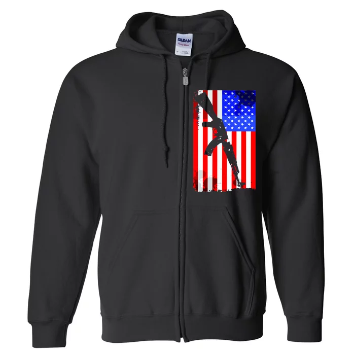 Vintage USA AK-47 Gun American Flag Full Zip Hoodie