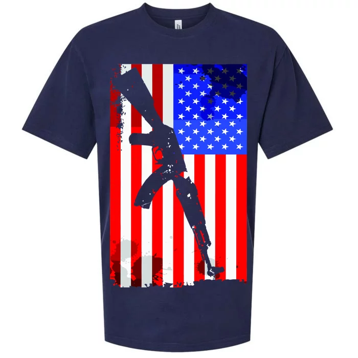 Vintage USA AK-47 Gun American Flag Sueded Cloud Jersey T-Shirt