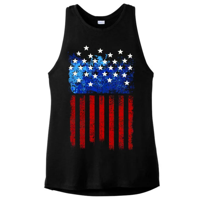 Vintage USA American Flag Paint Ladies Tri-Blend Wicking Tank