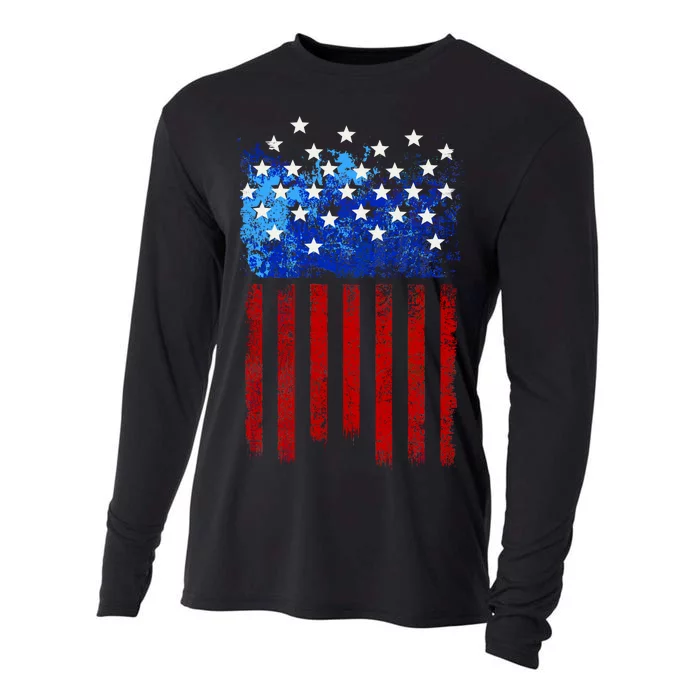 Vintage USA American Flag Paint Cooling Performance Long Sleeve Crew