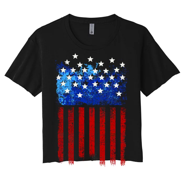 Vintage USA American Flag Paint Women's Crop Top Tee