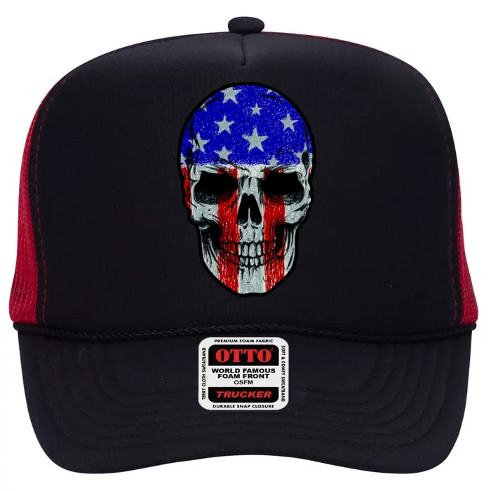 Vintage USA American Patriot Skull High Crown Mesh Trucker Hat