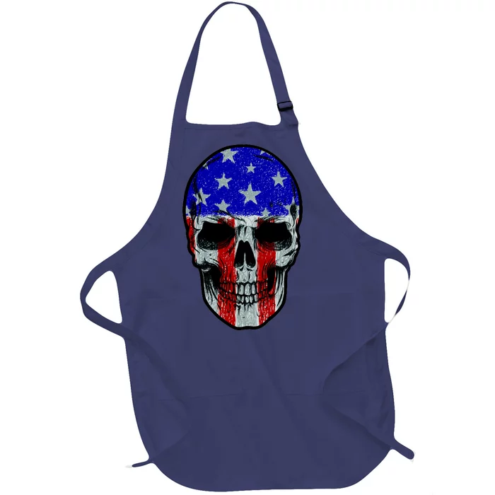 Vintage USA American Patriot Skull Full-Length Apron With Pocket