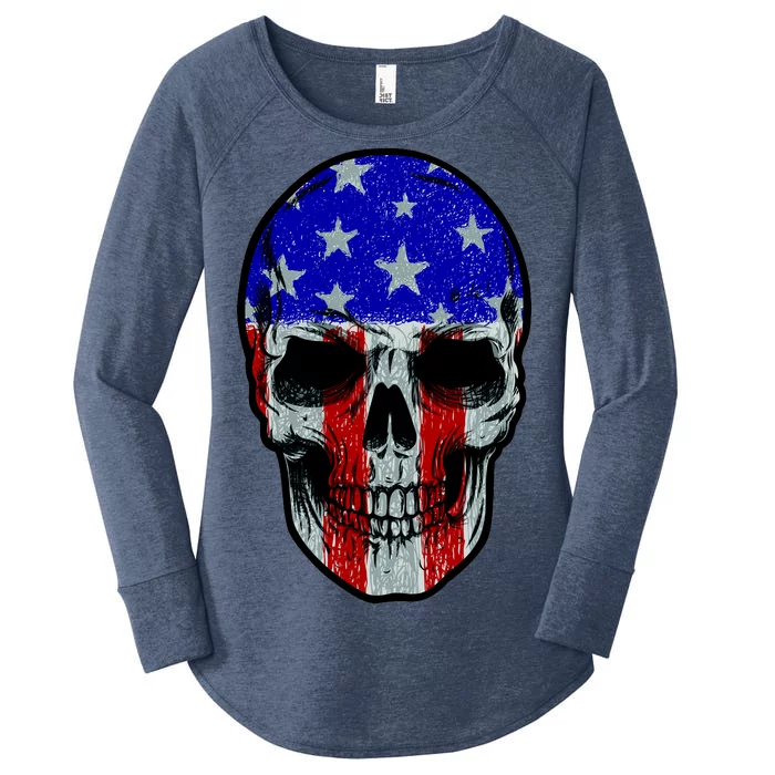 Vintage USA American Patriot Skull Women's Perfect Tri Tunic Long Sleeve Shirt