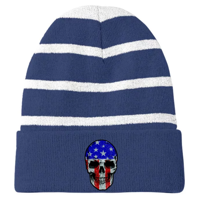 Vintage USA American Patriot Skull Striped Beanie with Solid Band