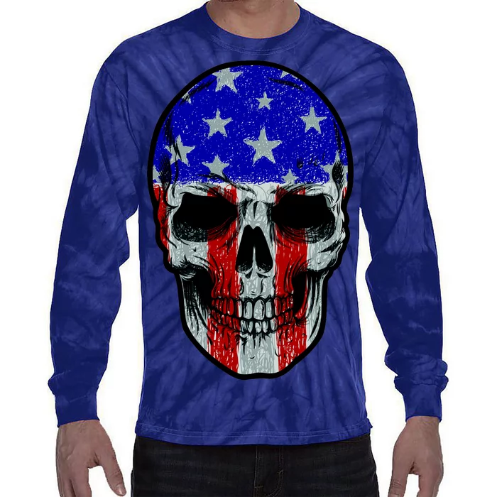 Vintage USA American Patriot Skull Tie-Dye Long Sleeve Shirt