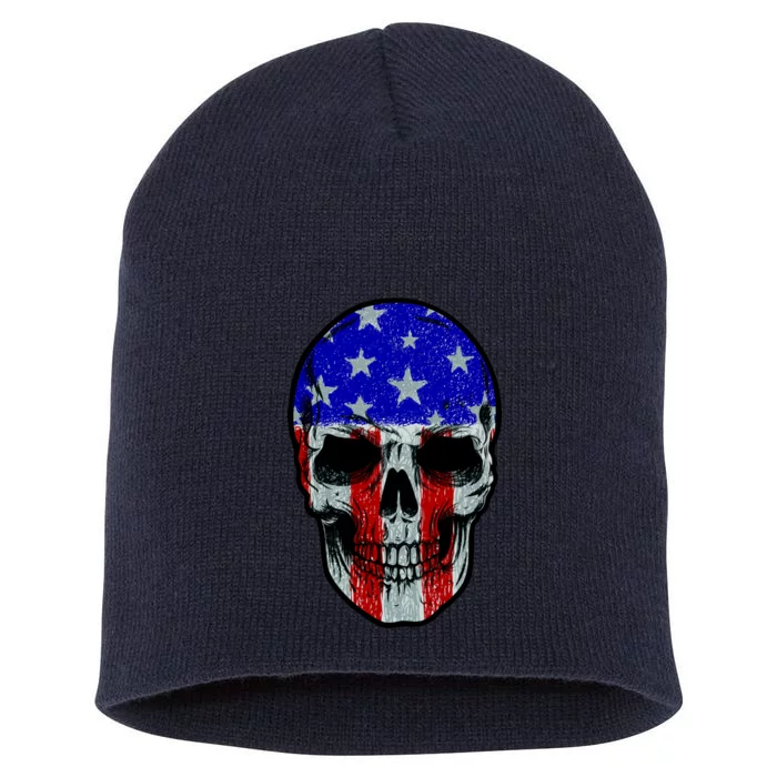 Vintage USA American Patriot Skull Short Acrylic Beanie