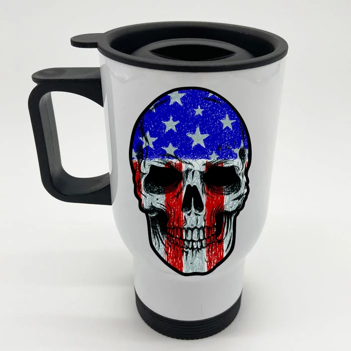 Vintage USA American Patriot Skull Front & Back Stainless Steel Travel Mug