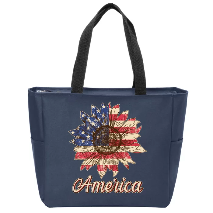 Vintage USA American Sunflower Zip Tote Bag