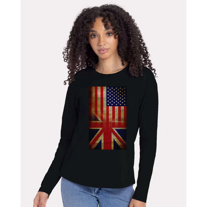 Vintage USA British Distress Flag Womens Cotton Relaxed Long Sleeve T-Shirt