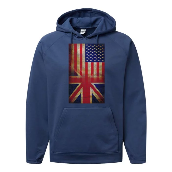 Vintage USA British Distress Flag Performance Fleece Hoodie