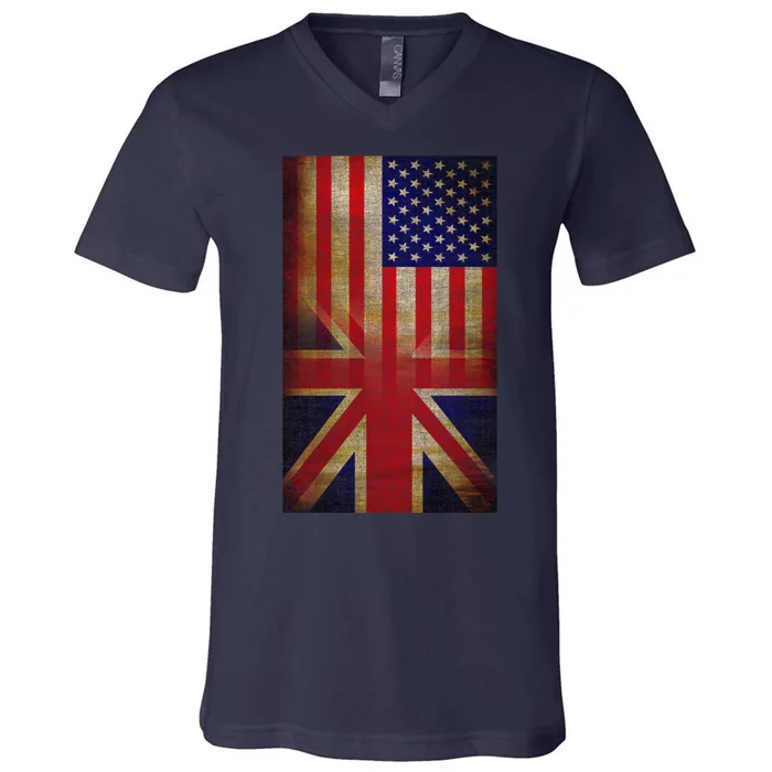 Vintage USA British Distress Flag V-Neck T-Shirt