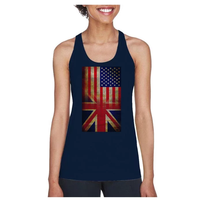 Vintage USA British Distress Flag Women's Racerback Tank