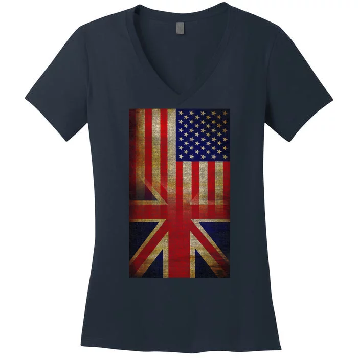 Vintage USA British Distress Flag Women's V-Neck T-Shirt