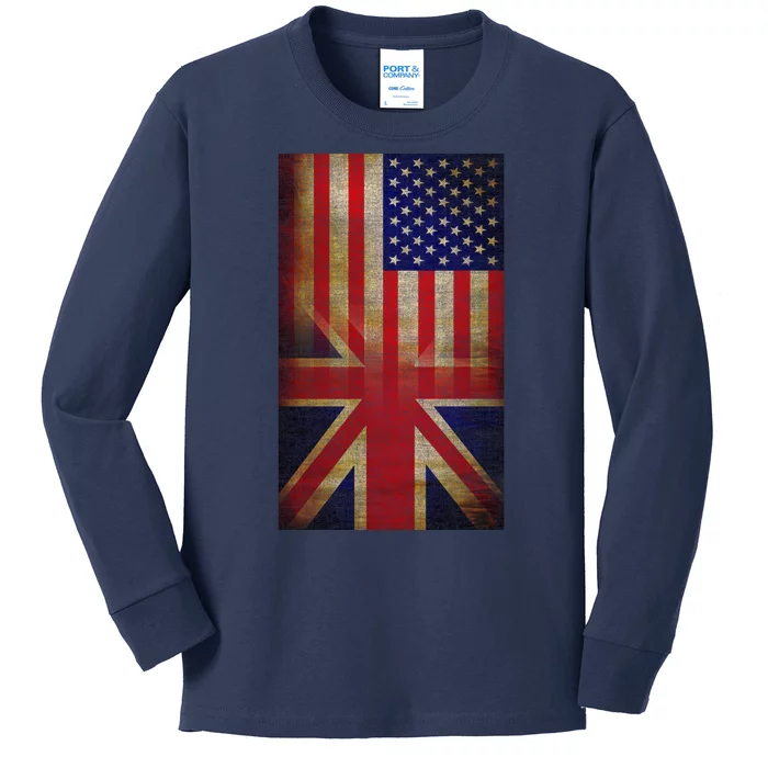 Vintage USA British Distress Flag Kids Long Sleeve Shirt