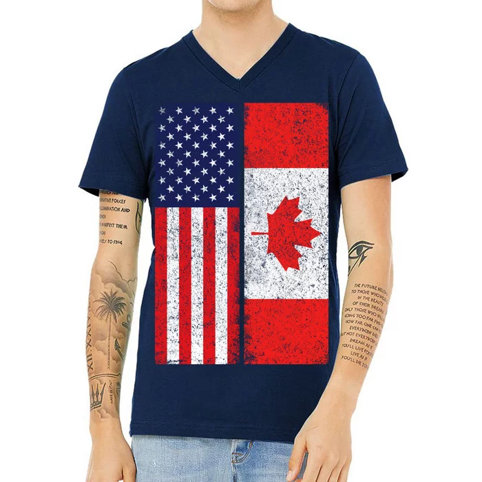 Vintage USA Canadian Flag V-Neck T-Shirt