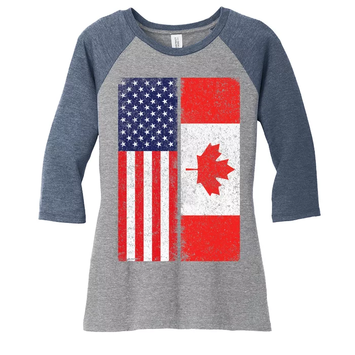 Vintage USA Canadian Flag Women's Tri-Blend 3/4-Sleeve Raglan Shirt