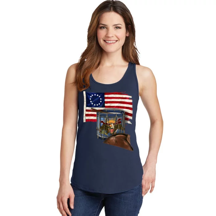 Vintage USA Flag Patriotic Drum Ladies Essential Tank