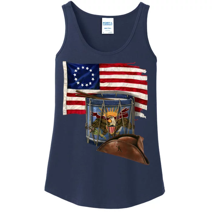 Vintage USA Flag Patriotic Drum Ladies Essential Tank