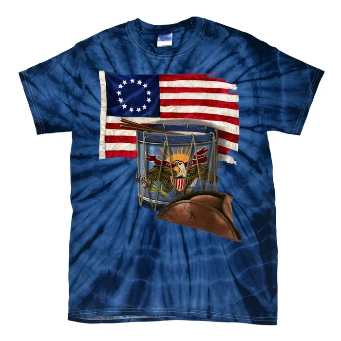 Vintage USA Flag Patriotic Drum Tie-Dye T-Shirt