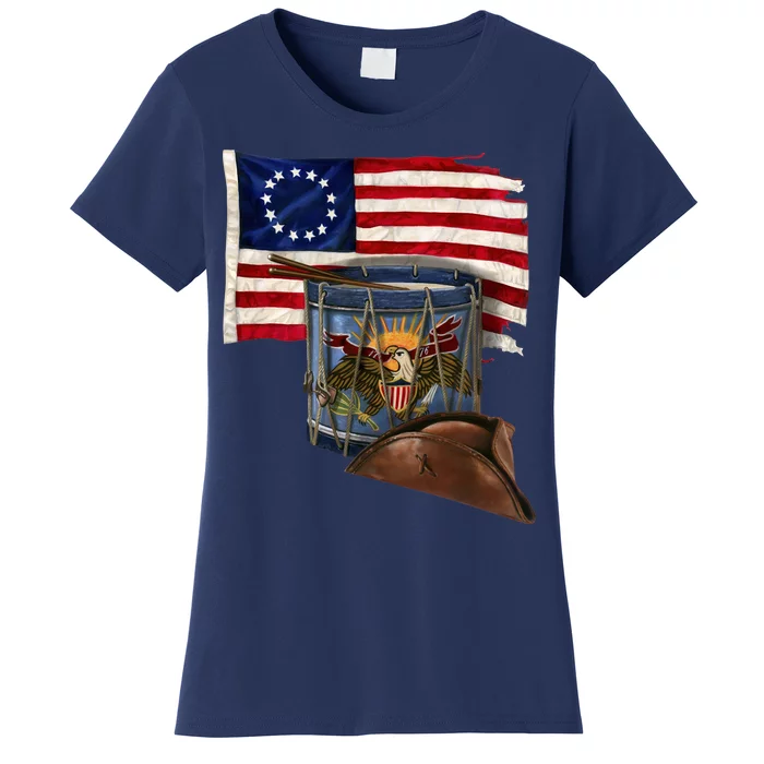 Vintage USA Flag Patriotic Drum Women's T-Shirt